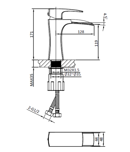 Смеситель для раковины ALTROBAGNO Каската (Cascata) 0111 BiCr
