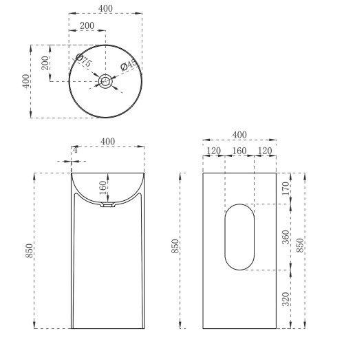 Раковина из искусственного камня Vincea VBS-6SP01MW, 400*400*850, напольная