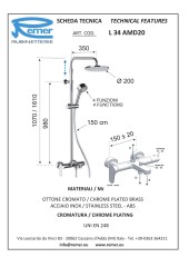 Душевая система для ванны верхний душ из abs 20см class line