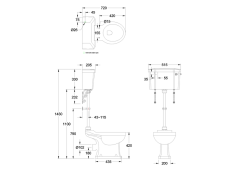 Унитаз со средним бачком 520 mm, фурнитура цвет хром/черный