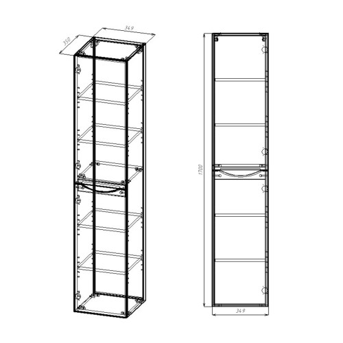 Шкаф Mia VSC-2M170-L подвесной, 1700*350*350, Beton