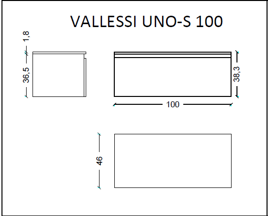 Ящик под столешницу 100см АНТРАЦИТ мат. VALLESSI UNO-S