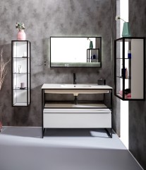 Пенал LOFT низкий белый, полки стекло